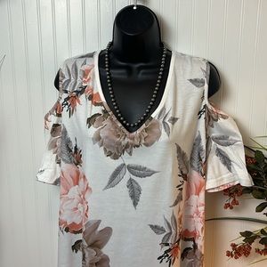 Open Shoulder Floral Blouse